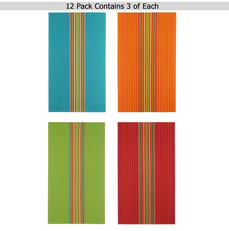 COTTON CRAFT Salsa Stripe Kitchen Towels - 12 Pack 100% Cotton Tea Dish Towels - Absorbent Reusable Low Lint Quick Dry - Multi Purpose Cooking Drying Restaurant Bar Cleaning Cloth Napkin - 16x28 Multi - Image 2